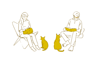 猫とくつろぐイラスト